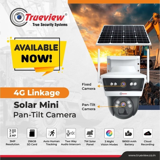 TRUVIEW T18200-A 3MP DUAL LENS 4G PTZ CAMERA WITH SOLAR PANEL